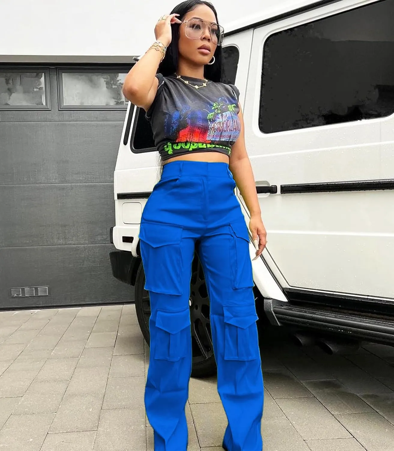 Angsuttc Cargo Pants Women High Waist Y2k Trendy Straight Leg Pants with Pockets