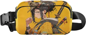 Anime Samurai Yellow Fanny Pack Water Resistant, Women Men Waist Pack Sling Bag Purse for Travel Hiking