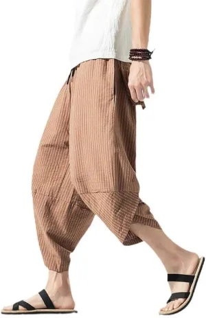Aoleaky Autumn Harajuku Men Hip Hop Harem Pants Summer Trousers Mens Casual Pants Male Stripe Calf-Length Pants Chinese Style