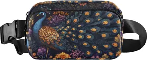 Artwork Peacock Fanny Packs for Women Men, Water Resistant Waist Pack Sling Bag Purse for Travel Hiking