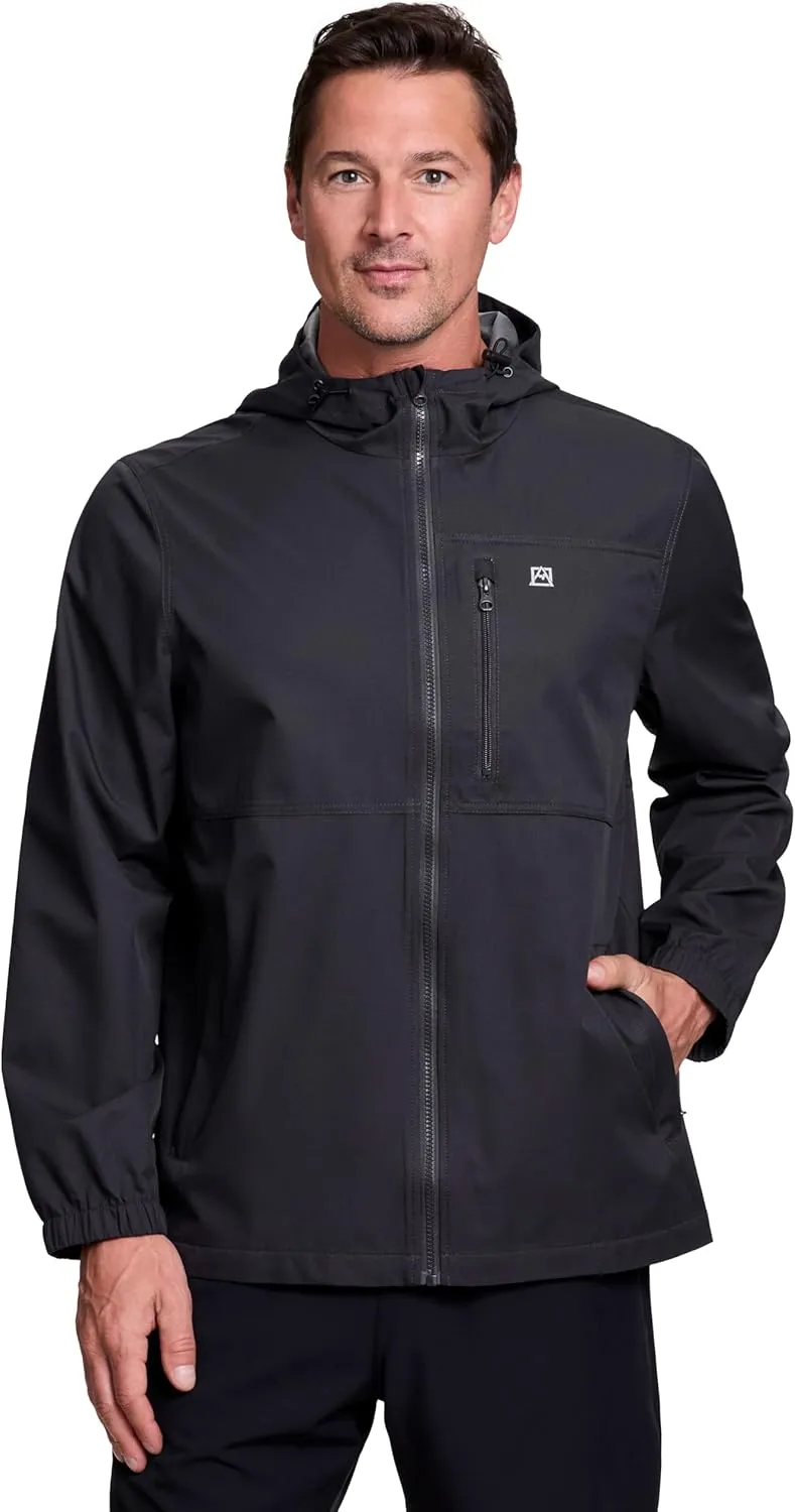 Avalanche Men's Rain Jacket, Transitional Water Resistant Technical Zip Up Hooded Rain Coat with Zipper Pockets