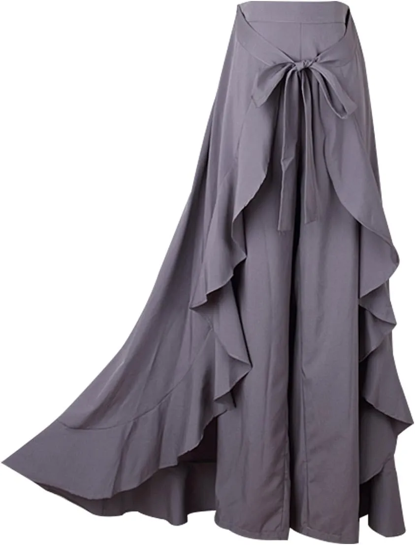 Avitalk Women Ruffle High Waist Pants Skirt Split Long Maxi Palazzo skirt