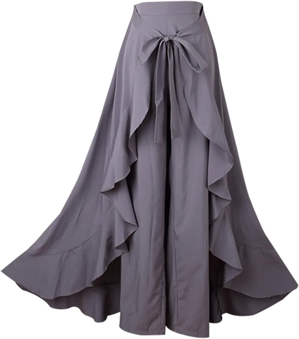 Avitalk Women Ruffle High Waist Pants Skirt Split Long Maxi Palazzo skirt