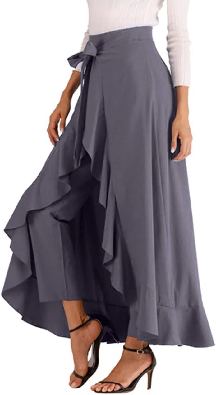 Avitalk Women Ruffle High Waist Pants Skirt Split Long Maxi Palazzo skirt
