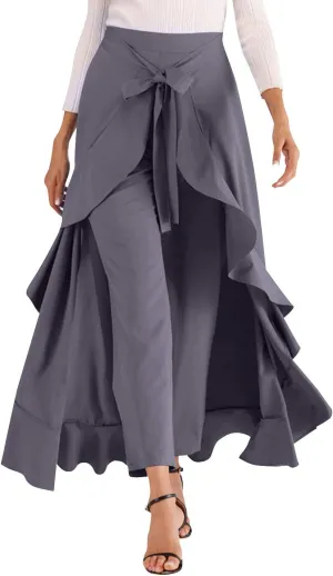 Avitalk Women Ruffle High Waist Pants Skirt Split Long Maxi Palazzo skirt