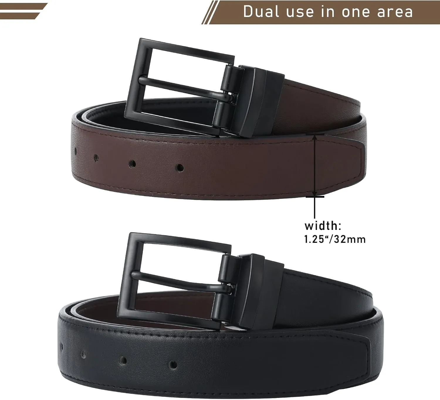 AWAYTR Reversible Leather Belt for Women - Two Color-in-One Belt for Women Men Belt with Rotated Buckle for Jeans Dress