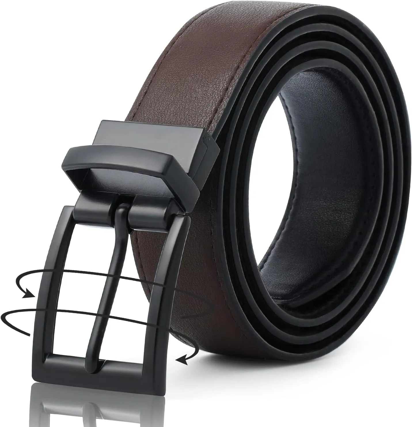 AWAYTR Reversible Leather Belt for Women - Two Color-in-One Belt for Women Men Belt with Rotated Buckle for Jeans Dress