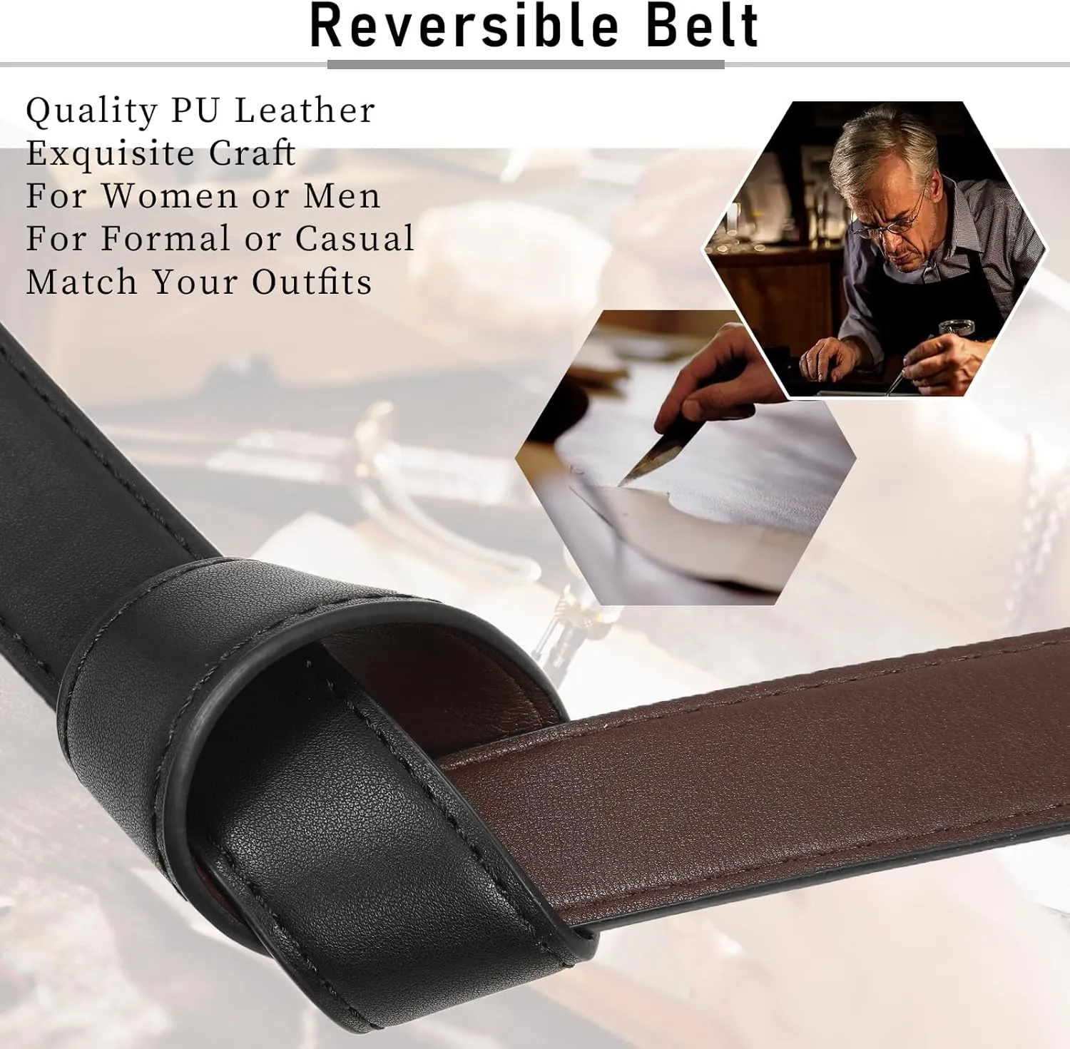 AWAYTR Reversible Leather Belt for Women - Two Color-in-One Belt for Women Men Belt with Rotated Buckle for Jeans Dress
