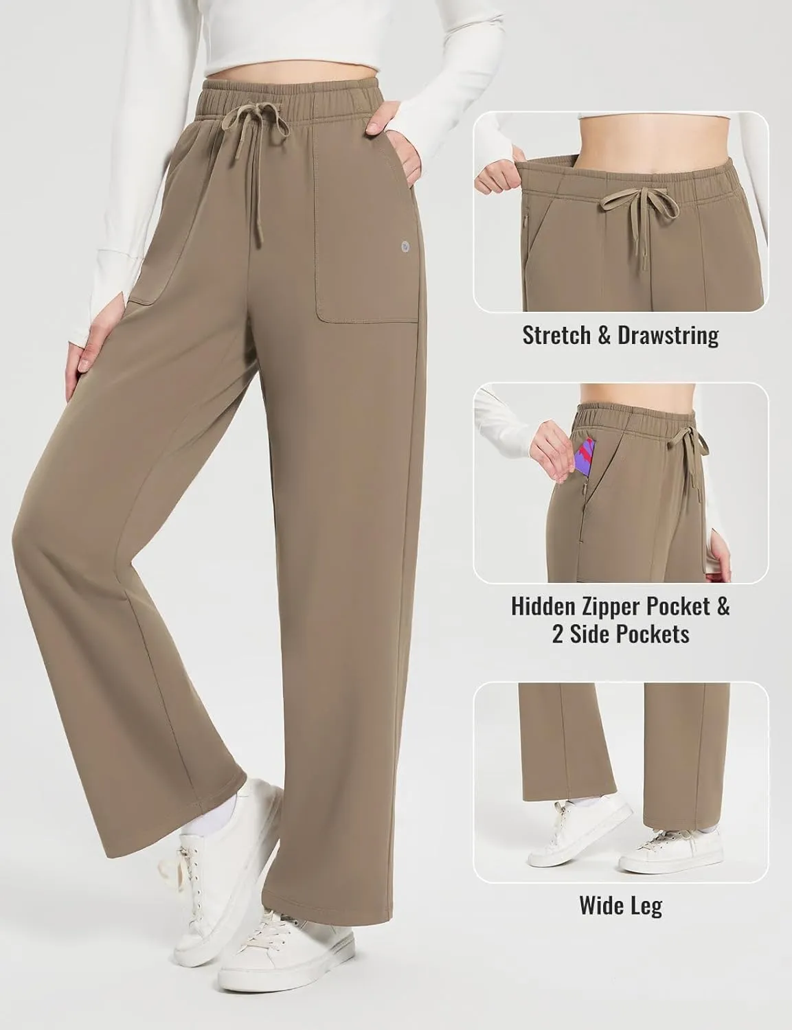 baleaf Fleece Lined Thermal Pants Women Sweatpants Wide Leg Water Resistant Casual Lounge with Pockets Yoga Workout