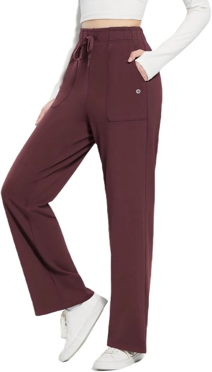 baleaf Fleece Lined Thermal Pants Women Sweatpants Wide Leg Water Resistant Casual Lounge with Pockets Yoga Workout