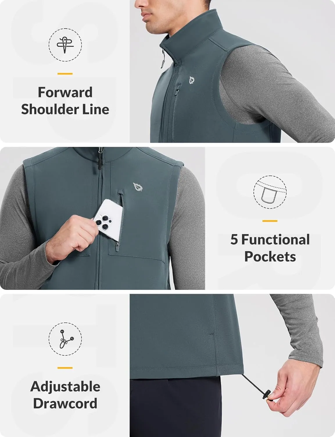 baleaf Men's Golf Vest Fleece Lined Softshell Sleeveless Jacket Water Resistant Cold Weather Running Gear Winter Pockets