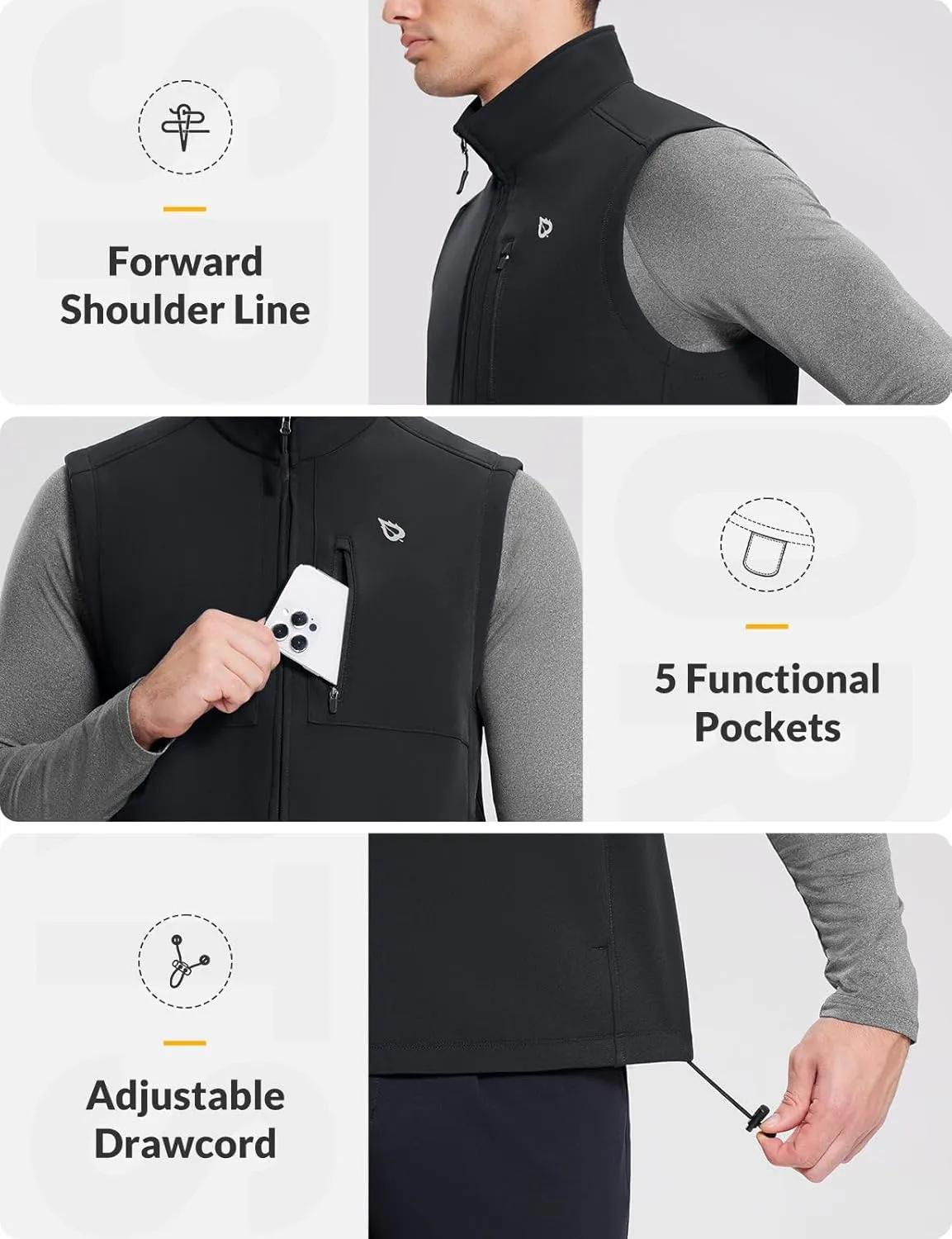 baleaf Men's Golf Vest Fleece Lined Softshell Sleeveless Jacket Water Resistant Cold Weather Running Gear Winter Pockets