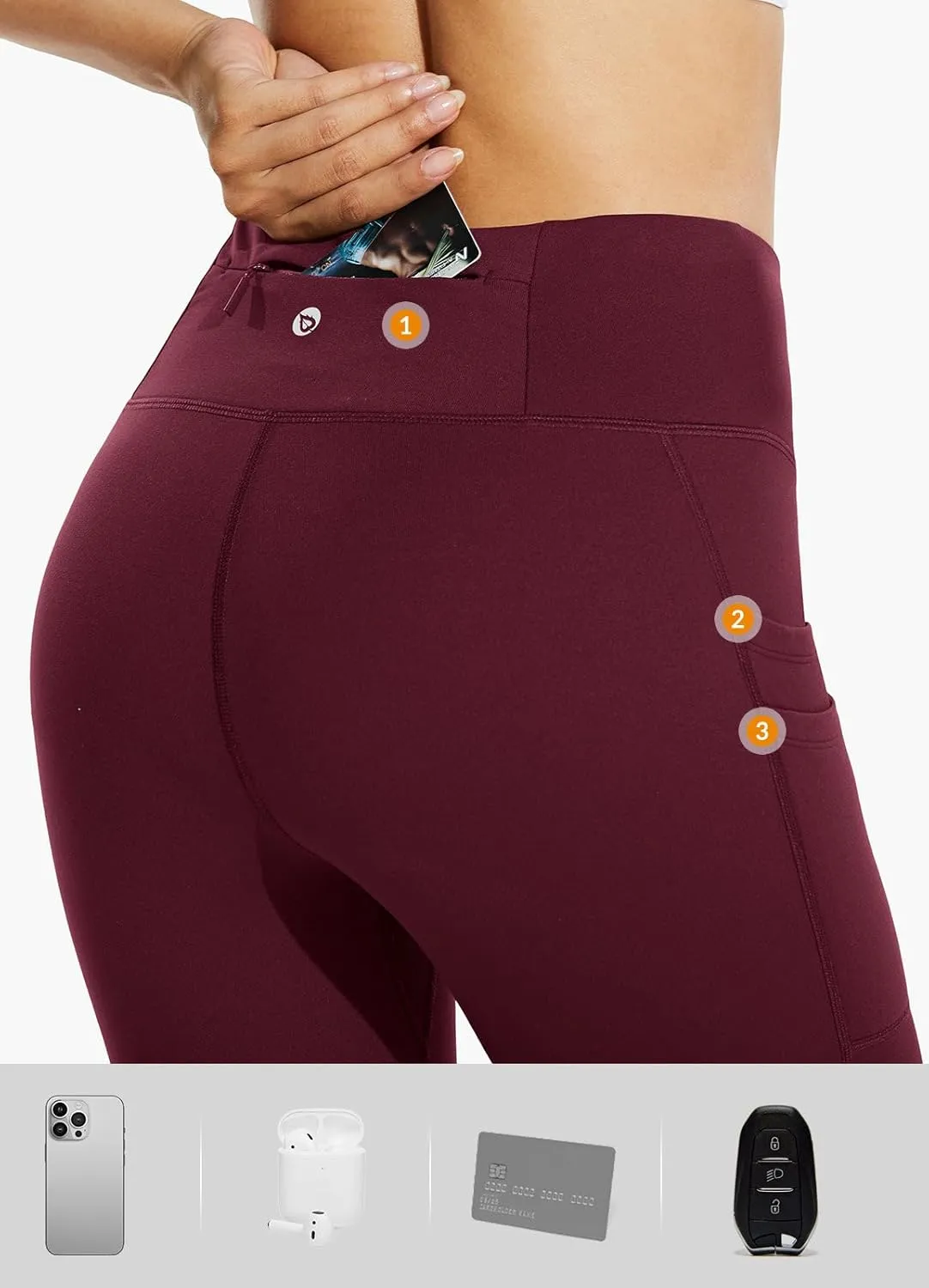 baleaf Women's Fleece Lined Leggings Water Resistant Thermal Winter Warm Tights High Waisted with Pockets Running Gear