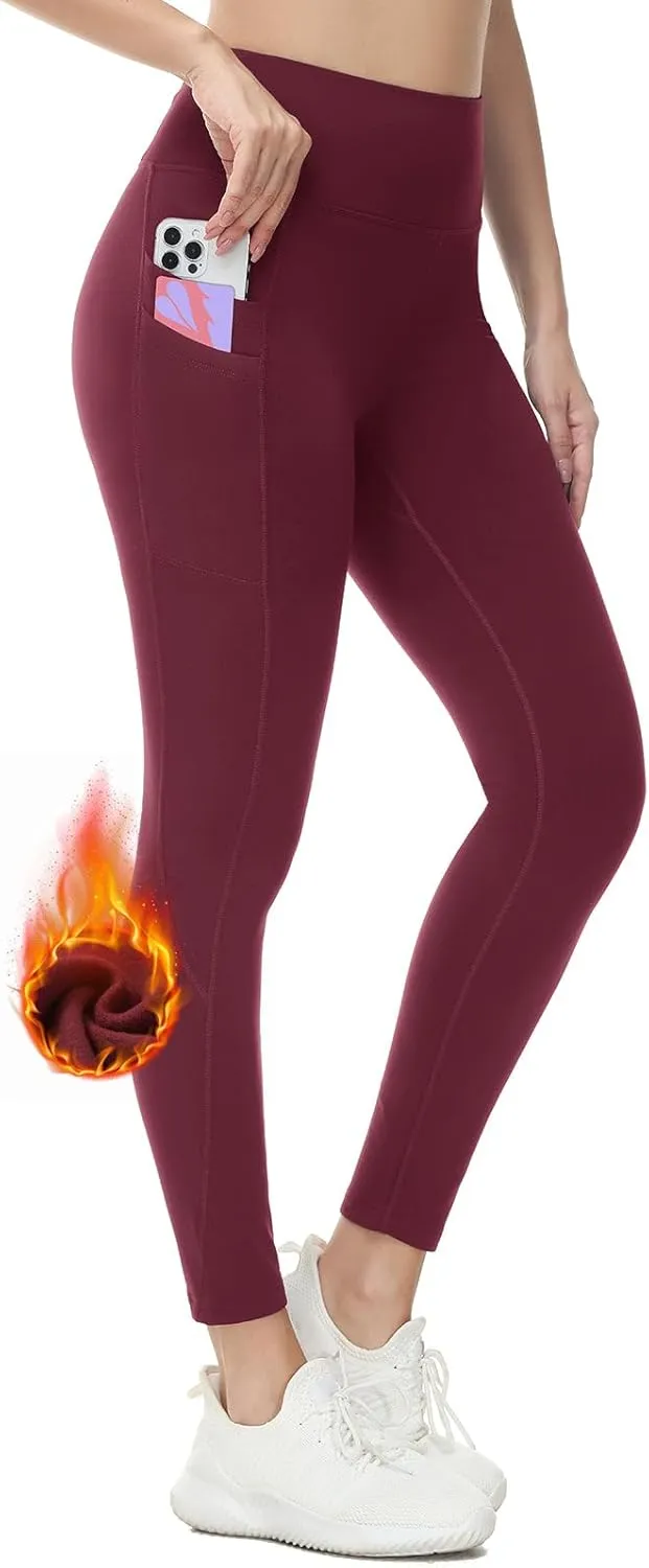 baleaf Women's Fleece Lined Leggings Water Resistant Thermal Winter Warm Tights High Waisted with Pockets Running Gear