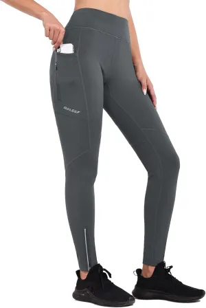 baleaf Women's Fleece Lined Leggings Water Resistant Winter Clothes Running Tights Cold Weather Hiking Pants Zip Pockets