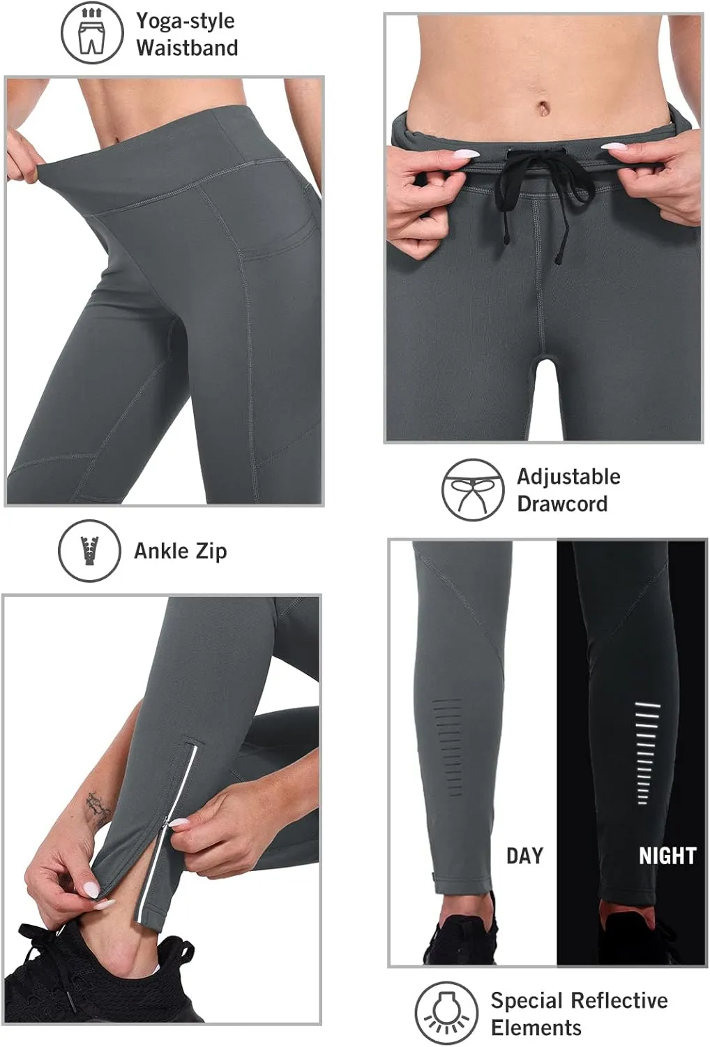 baleaf Women's Fleece Lined Leggings Water Resistant Winter Clothes Running Tights Cold Weather Hiking Pants Zip Pockets