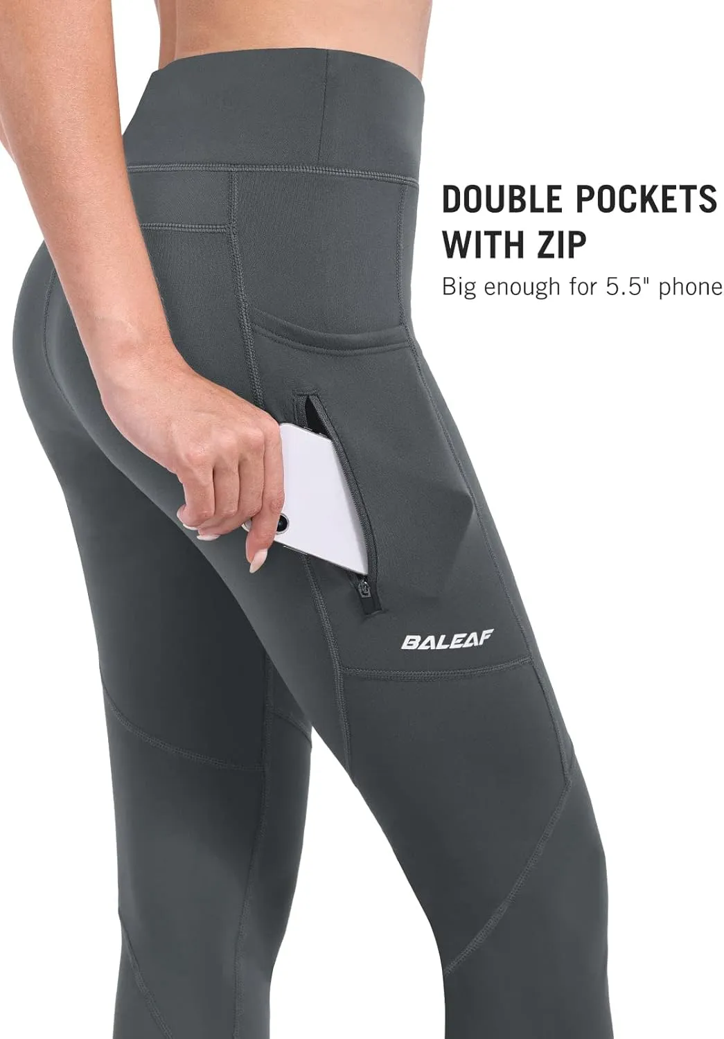 baleaf Women's Fleece Lined Leggings Water Resistant Winter Clothes Running Tights Cold Weather Hiking Pants Zip Pockets