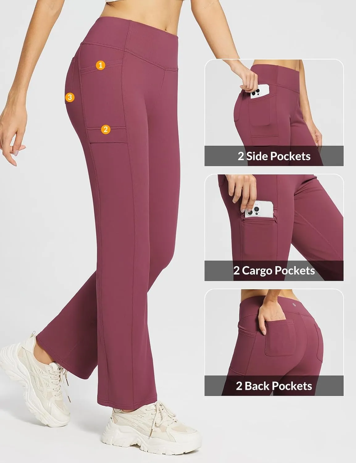 baleaf Women's Fleece Lined Pants Yoga Pants Warm Thermal Winter High Waisted Straight Leg Leggings with 6 Pockets
