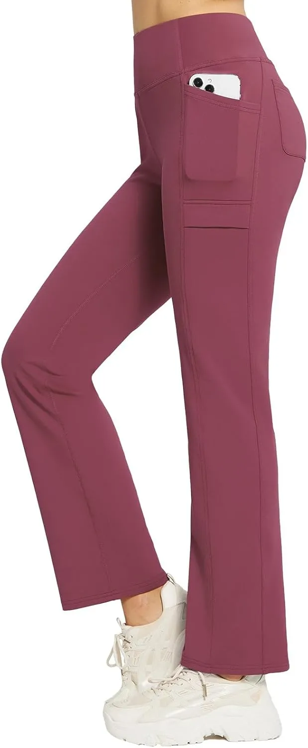 baleaf Women's Fleece Lined Pants Yoga Pants Warm Thermal Winter High Waisted Straight Leg Leggings with 6 Pockets