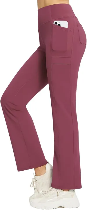 baleaf Women's Fleece Lined Pants Yoga Pants Warm Thermal Winter High Waisted Straight Leg Leggings with 6 Pockets