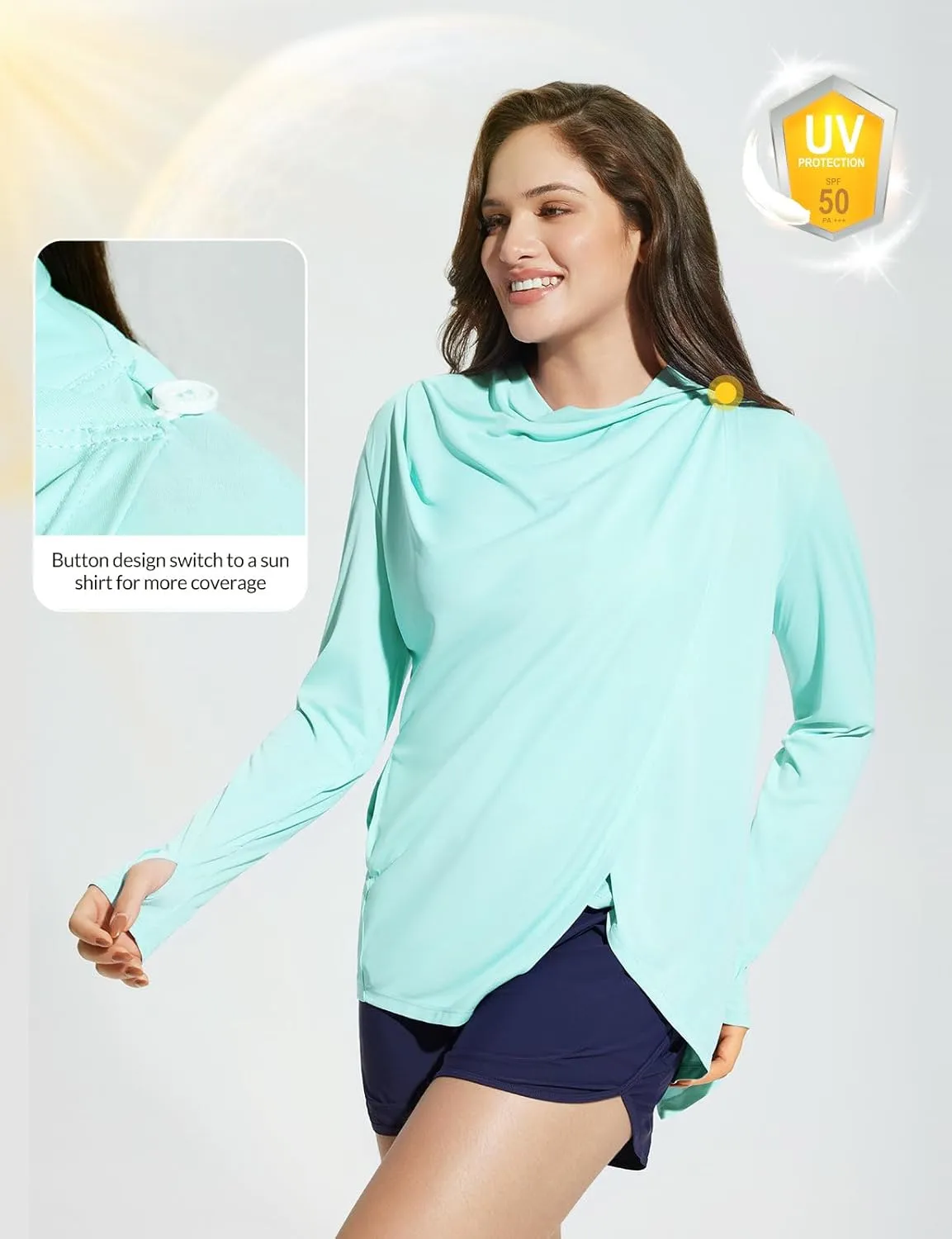 baleaf Women's Long Sleeve Sun Shirts UPF 50  Lightweight Open Front Cardigan with Pockets Beach Cover Up SPF Sun Wrap