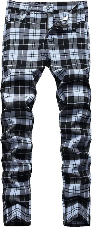 Banana Bucket Plaid Panst Stretch Slim Fit Business Casual Dress Chinos Pants Skinny Mens Dress Pants