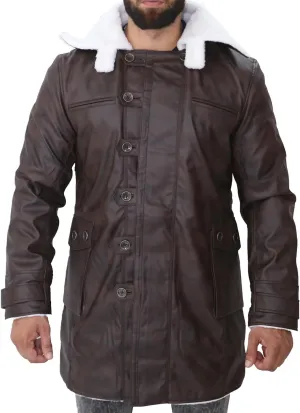 Bane Coat Knight Rises Tom Shearling Leather Coat Hardy Winter Ginger Swedish Brown Trench Leather Duster Coat (Large)