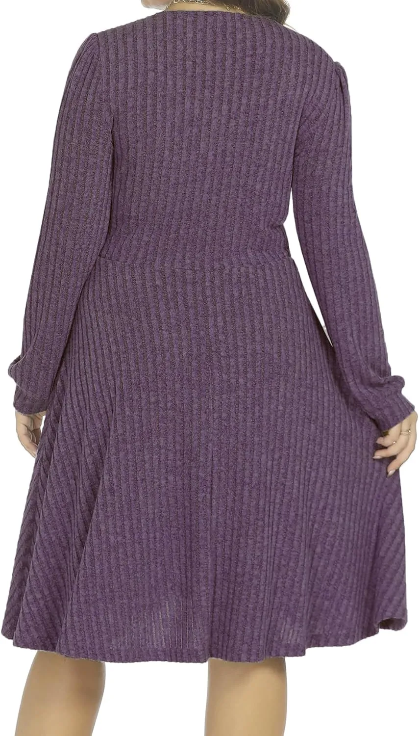 BEDOAR Plus Size Square-Neck Dress Long Sleeve Stretchy Comfy Casual Fall/Winter Dress with Pockets