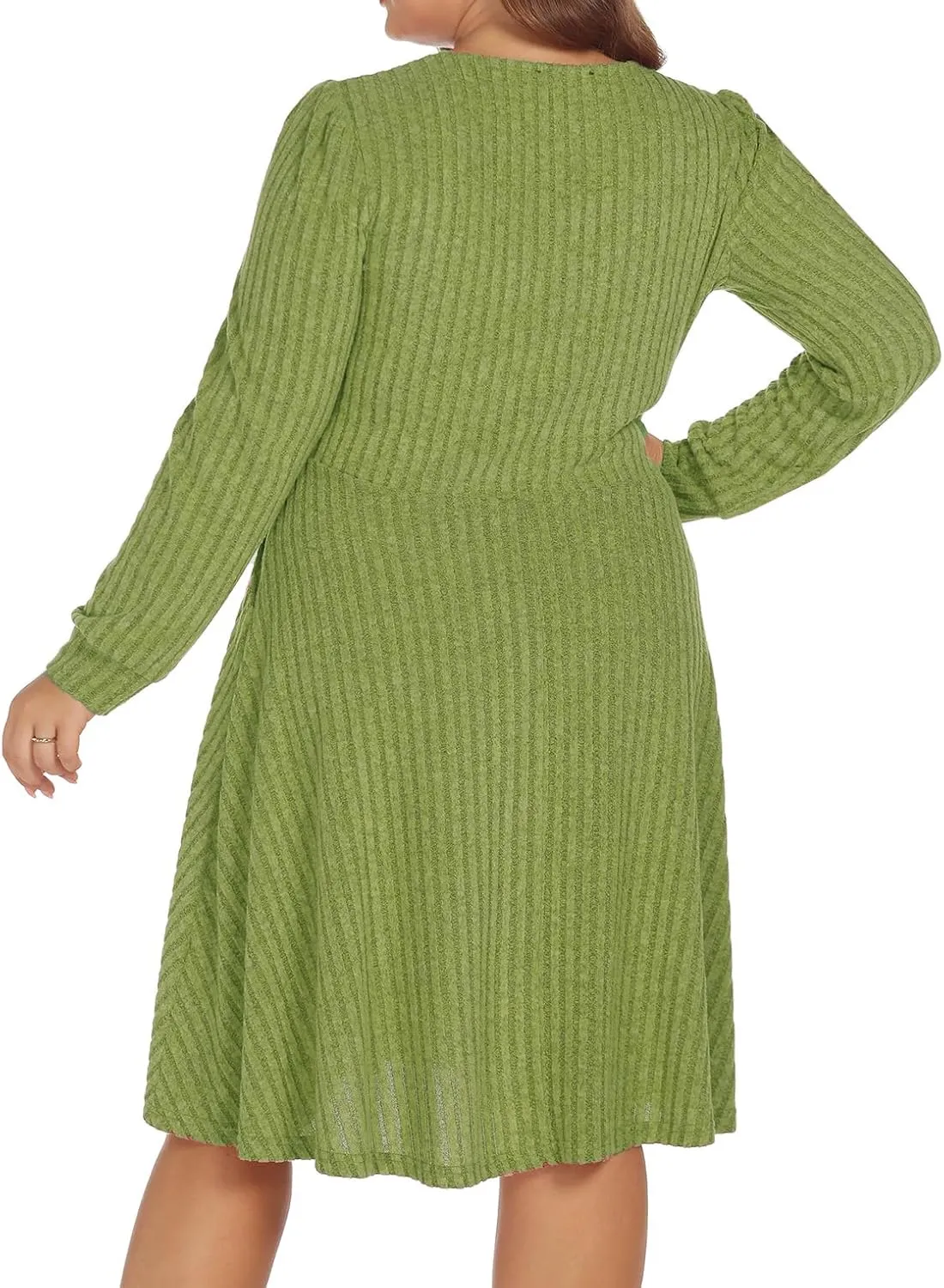 BEDOAR Plus Size Square-Neck Dress Long Sleeve Stretchy Comfy Casual Fall/Winter Dress with Pockets