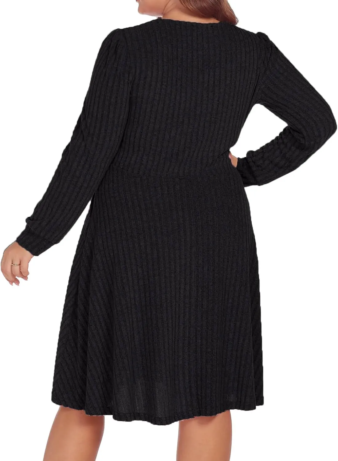 BEDOAR Plus Size Square-Neck Dress Long Sleeve Stretchy Comfy Casual Fall/Winter Dress with Pockets