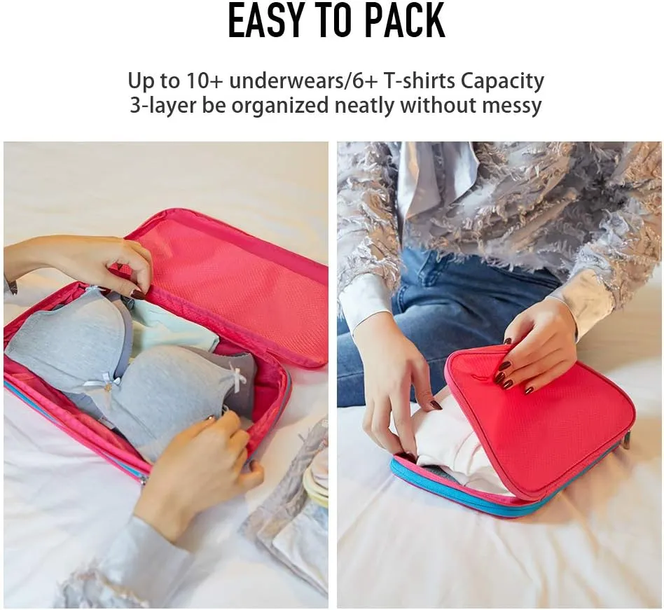 BeeNesting Waterproof Compression Packing Cubes 5/6/8 sets, Large Travel Packing organizers for Carry on Luggage, 2 Sides Expandable Storage Bags (Dark Green, 4L)