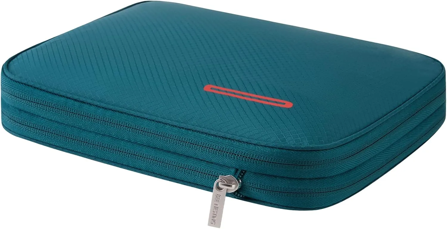 BeeNesting Waterproof Compression Packing Cubes 5/6/8 sets, Large Travel Packing organizers for Carry on Luggage, 2 Sides Expandable Storage Bags (Dark Green, 4L)