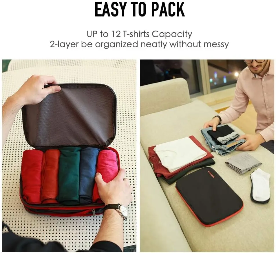 BeeNesting Waterproof Compression Packing Cubes 5/6/8 sets, Large Travel Packing organizers for Carry on Luggage, 2 Sides Expandable Storage Bags