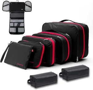 BeeNesting Waterproof Compression Packing Cubes 5/6/8 sets, Large Travel Packing organizers for Carry on Luggage, 2 Sides Expandable Storage Bags
