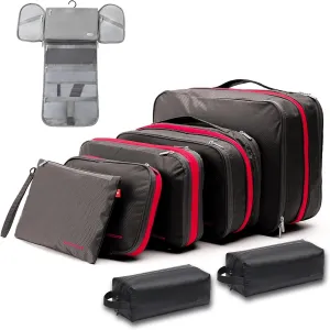 BeeNesting Waterproof Compression Packing Cubes 5/6/8 sets, Large Travel Packing organizers for Carry on Luggage, 2 Sides Expandable Storage Bags