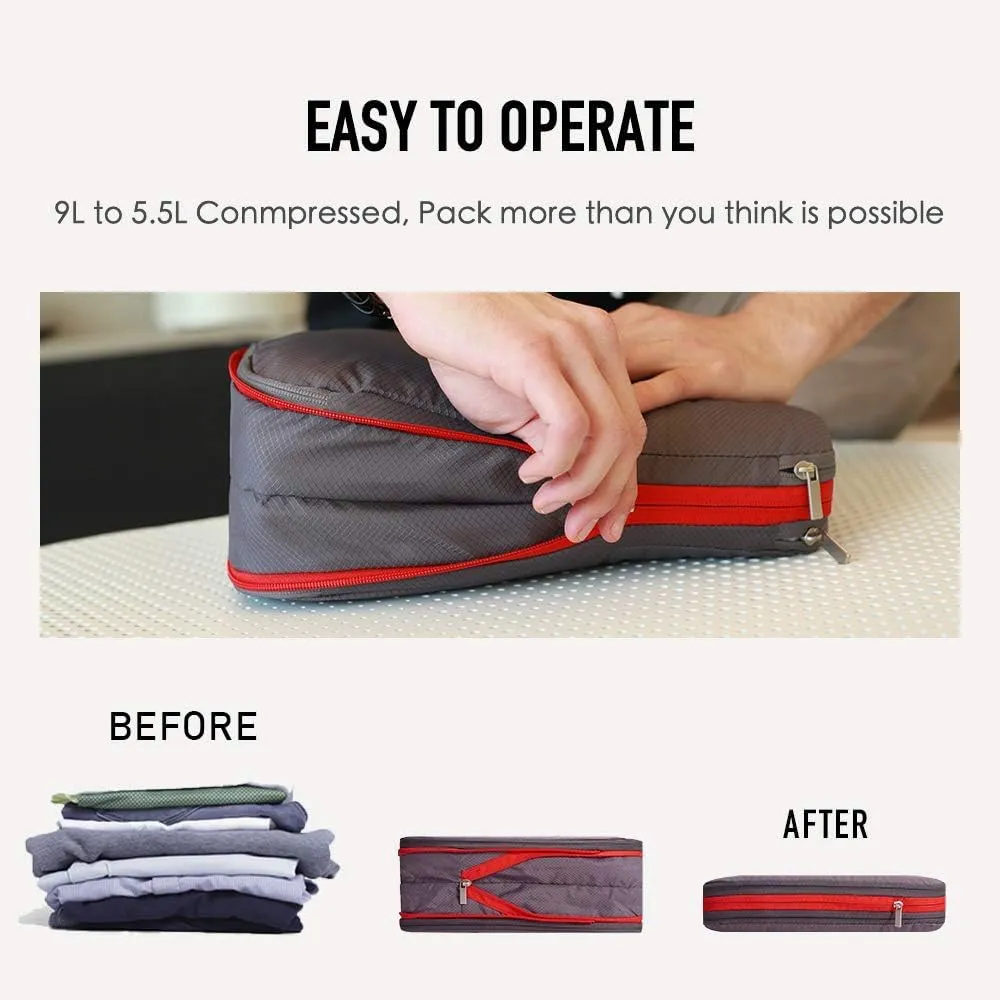 BeeNesting Waterproof Compression Packing Cubes 5/6/8 sets, Large Travel Packing organizers for Carry on Luggage, 2 Sides Expandable Storage Bags