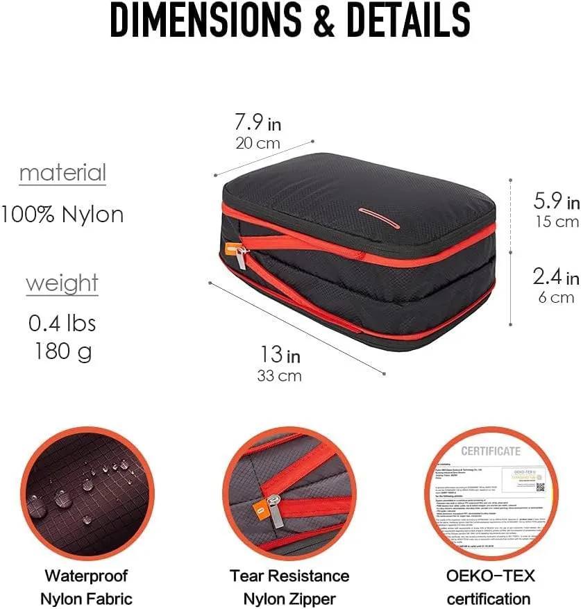 BeeNesting Waterproof Compression Packing Cubes 5/6/8 sets, Large Travel Packing organizers for Carry on Luggage, 2 Sides Expandable Storage Bags