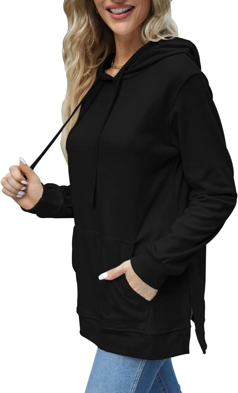 Beimuc Hoodies for Women Fashion Split Hem Drawstring Casual Long Sleeve Sweatshirts Tops with Pockets