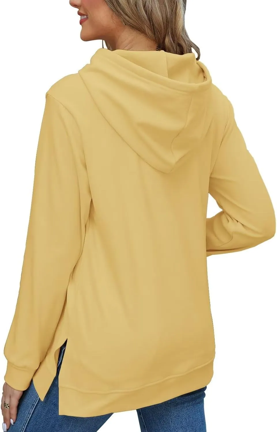Beimuc Hoodies for Women Fashion Split Hem Drawstring Casual Long Sleeve Sweatshirts Tops with Pockets