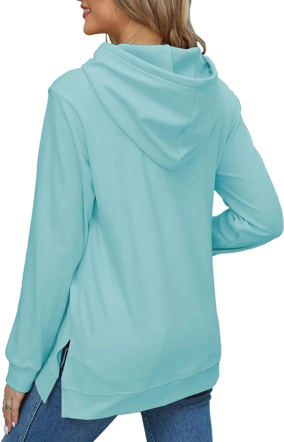 Beimuc Hoodies for Women Fashion Split Hem Drawstring Casual Long Sleeve Sweatshirts Tops with Pockets