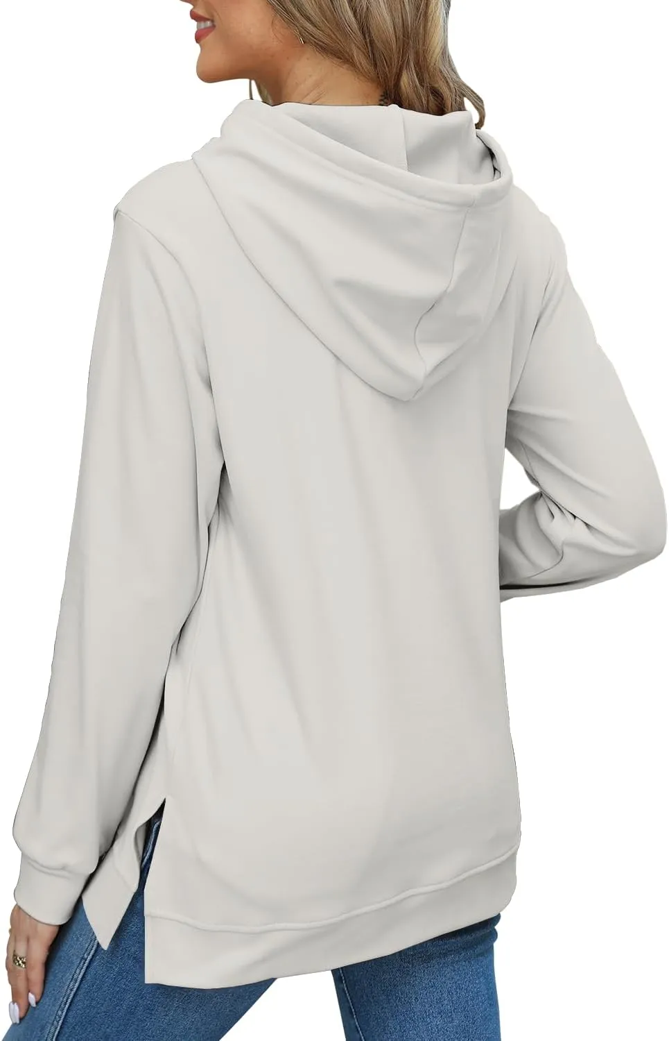 Beimuc Hoodies for Women Fashion Split Hem Drawstring Casual Long Sleeve Sweatshirts Tops with Pockets