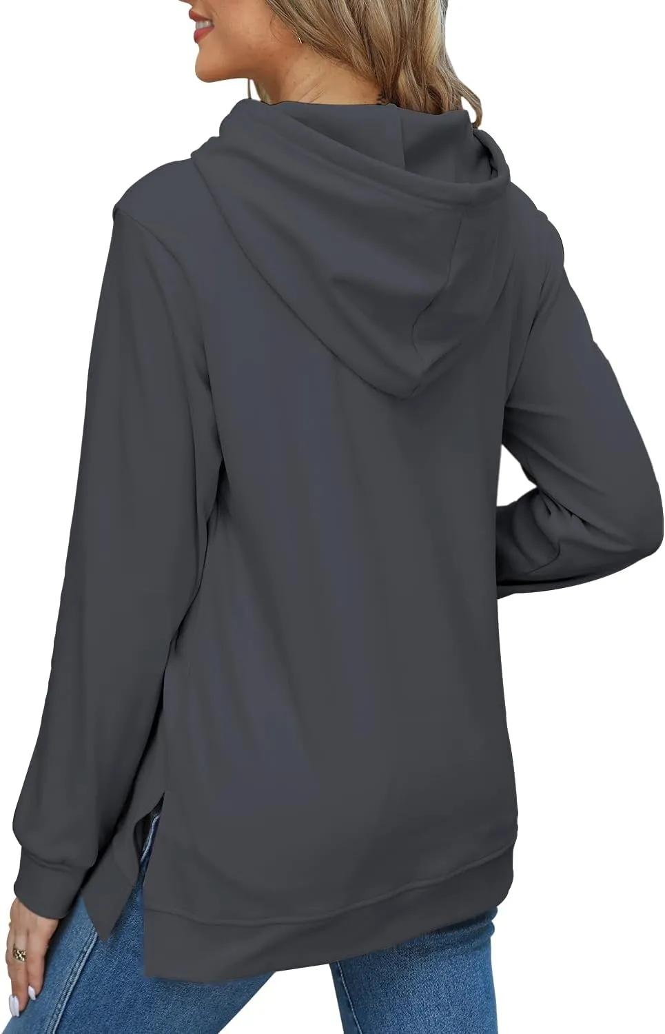 Beimuc Hoodies for Women Fashion Split Hem Drawstring Casual Long Sleeve Sweatshirts Tops with Pockets