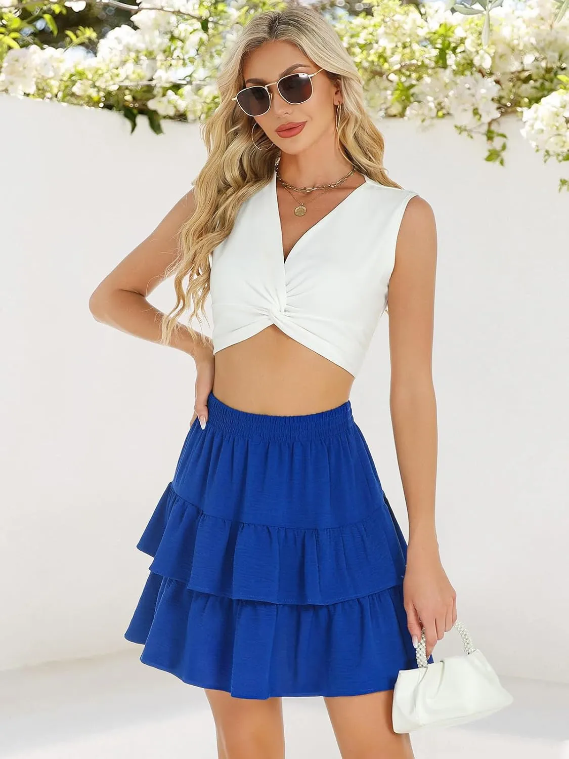 Berydress Ruffle Mini Skirts for Women 2025 High Waist Flowy Summer Vacation Casual Beach Boho Tiered Short Skirt