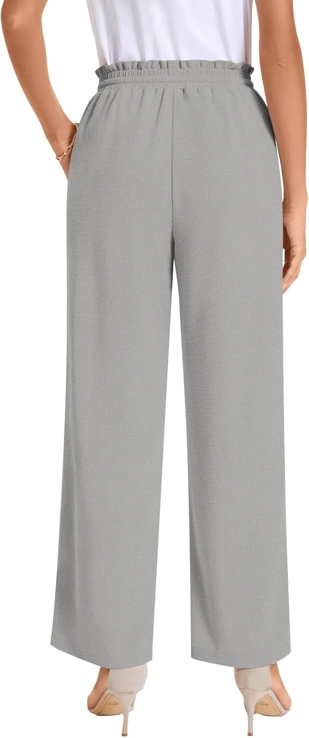 Bestbee 2025 Spring Business Casual Pants for Women, Loose Fit Long Trousers High Waist Waffle Knit Sweatpants with Pockets