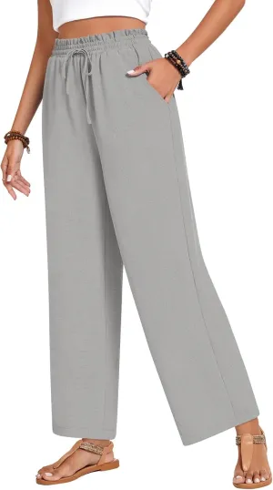 Bestbee 2025 Spring Business Casual Pants for Women, Loose Fit Long Trousers High Waist Waffle Knit Sweatpants with Pockets
