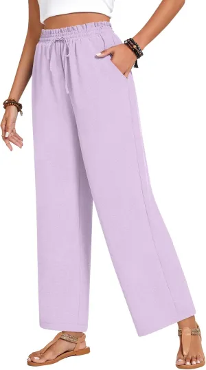 Bestbee 2025 Spring Business Casual Pants for Women, Loose Fit Long Trousers High Waist Waffle Knit Sweatpants with Pockets