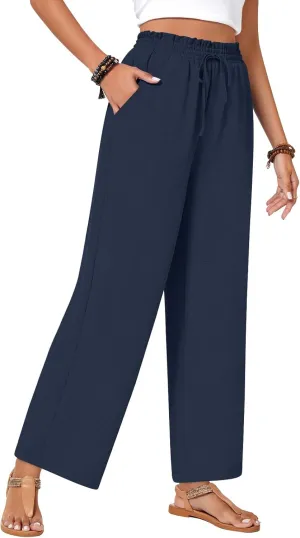 Bestbee Womens Business Casual Pants, Loose Fit Long Trousers 2025 Spring High Waist Waffle Knit Sweatpants with Pockets