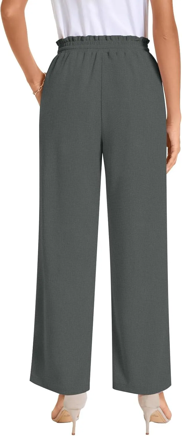 Bestbee Womens Business Casual Pants, Loose Fit Long Trousers 2025 Spring High Waist Waffle Knit Sweatpants with Pockets