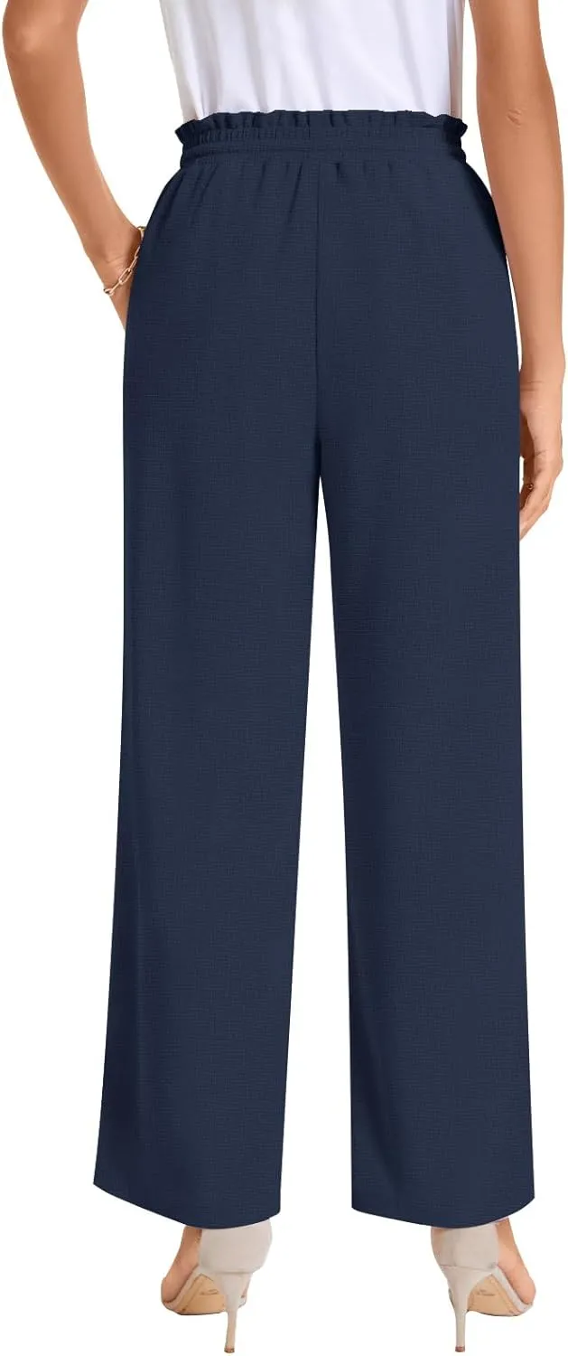 Bestbee Womens Business Casual Pants, Loose Fit Long Trousers 2025 Spring High Waist Waffle Knit Sweatpants with Pockets