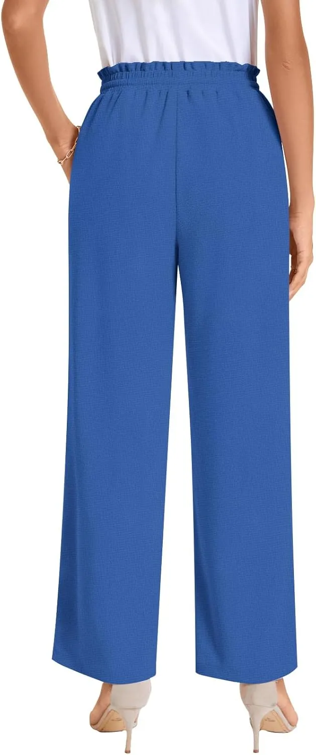 Bestbee Womens Business Casual Pants, Loose Fit Long Trousers 2025 Spring High Waist Waffle Knit Sweatpants with Pockets
